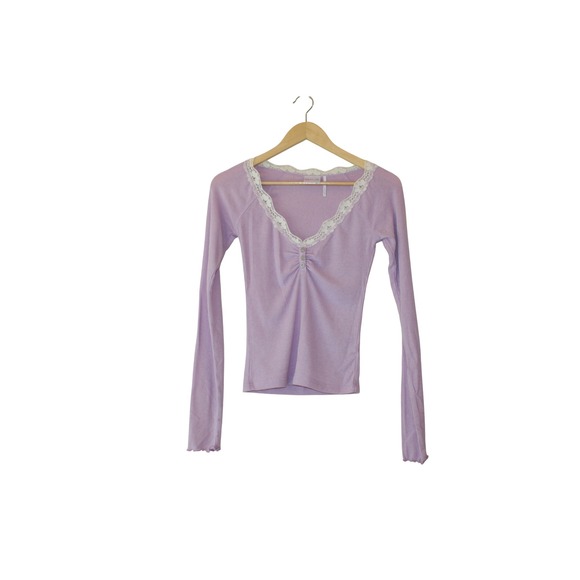 Lace-trim Long Sleeve Henley Diana Layering Knit Top Violet UO Out From Under S - Picture 2 of 4